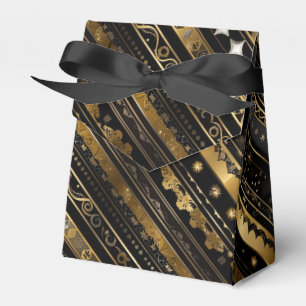 Elegant Black And Gold Diagonal Striped Tent Favor Boxes