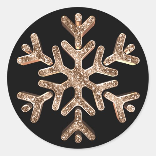 Elegant Black and Gold Diamond Snowflake Christmas Classic Round Sticker