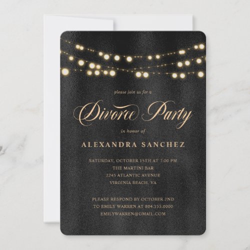 Elegant Black and Gold Divorce Party  Invitation