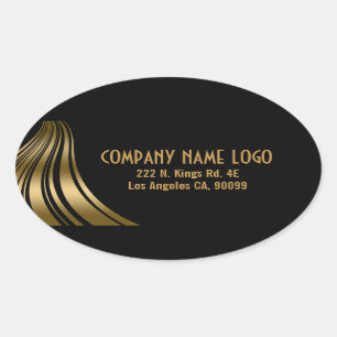 Elegant Black And Gold Dynamic Stripes Oval Sticker