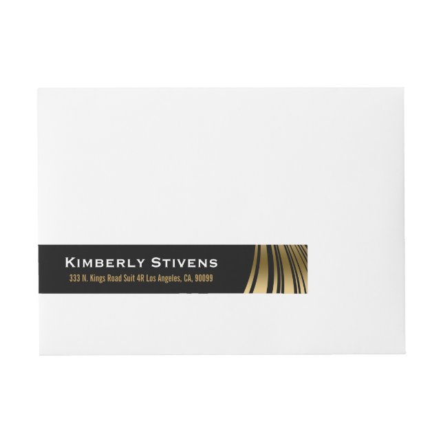 Elegant Black And Gold Dynamic Stripes Wrap Around Address Label (Front)