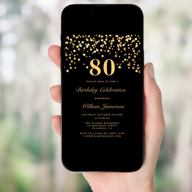 Elegant Black And Gold Eighty 80th Birthday Invitation (Front Digital)