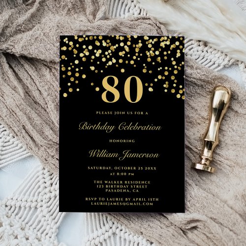 Elegant Black And Gold Eighty 80th Birthday Invitation