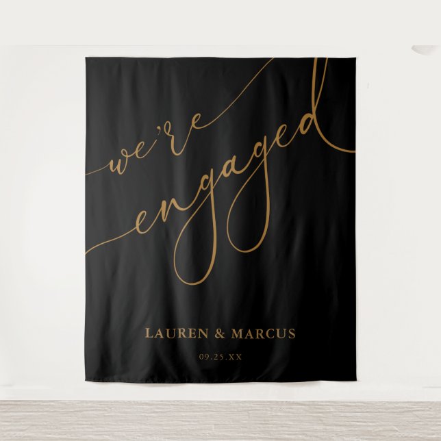 Elegant Black And Gold Engagement Party Backdrop  (Front)