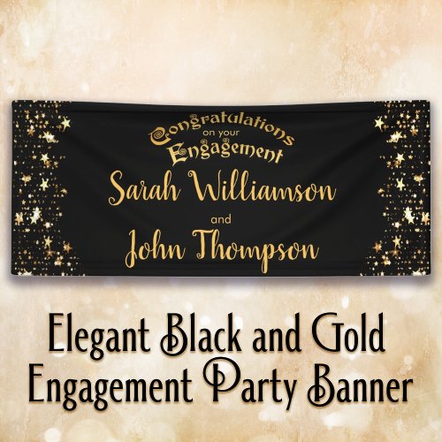 Elegant Black and Gold Engagement Party Banner