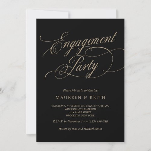 Elegant black and Gold Engagement Party  Invitation