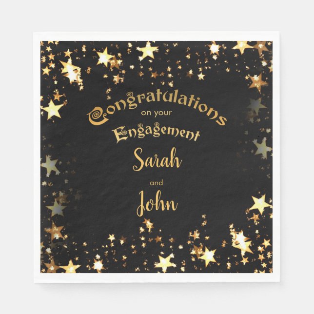 Elegant Black and Gold Engagement Party Napkins (Front)