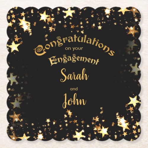 Elegant Black and Gold Engagement Party Paper Coaster