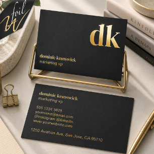 Elegant Black and Gold Executive Monogram Foil Business Cards