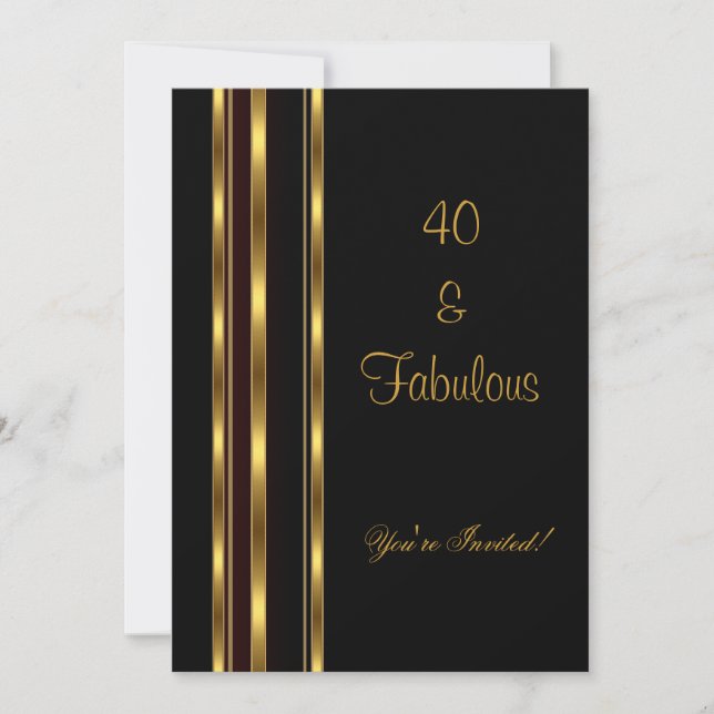 Elegant Black and Gold Fabulous 40th Birthday Invitation (Front)