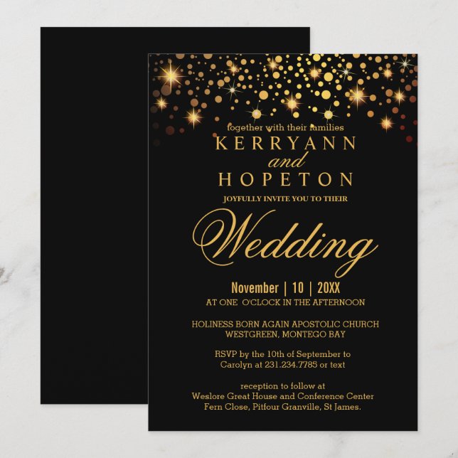 Elegant Black and Gold Faux Foil Dots Invitation (Front/Back)