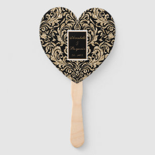 Elegant Black and Gold Faux Glitter Wedding Hand Fan