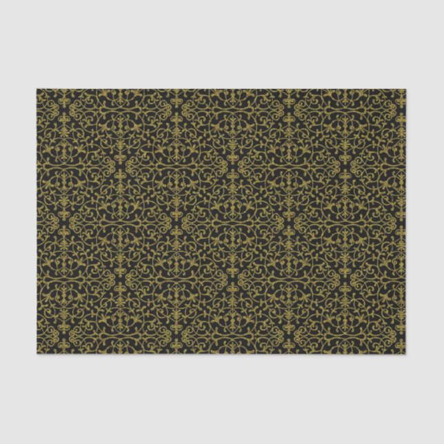 Elegant Black and Gold Filigree Pattern Tissue Paper (Front)