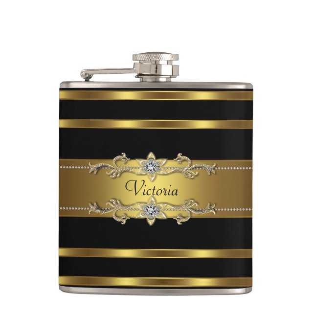 Elegant Black and Gold Flask (Front)