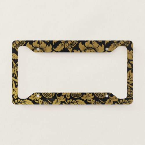 Elegant Black and Gold Floral and Leaf Pattern License Plate Frame