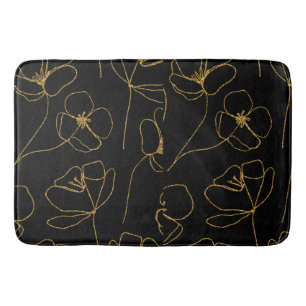 Elegant Black and Gold Floral   Bath Mat
