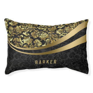 Elegant Black And Gold Floral Damasks 2 Pet Bed