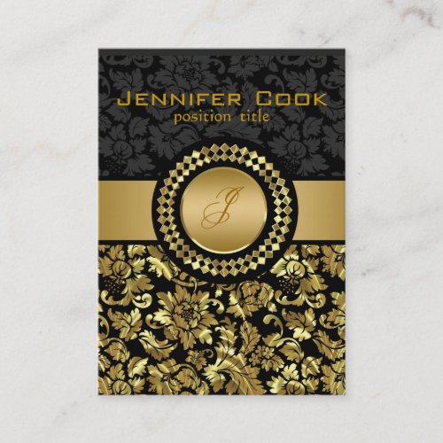 Elegant Black And Gold Floral Damasks Business Card