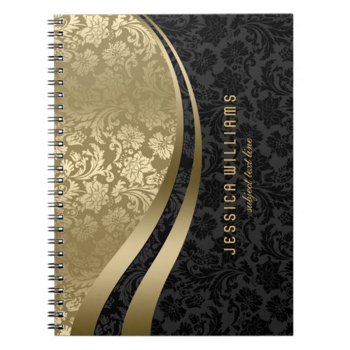 Elegant Black And Gold Floral Damasks Pattern 2 Notebook