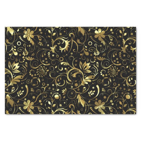 Elegant Black And Gold Floral Damasks Tissue Paper | Zazzle.com