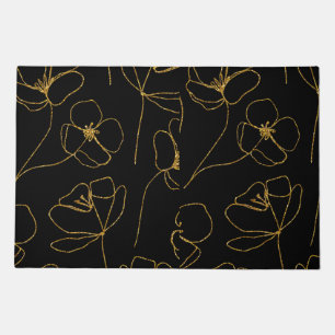 Elegant Black and Gold Floral   Doormat