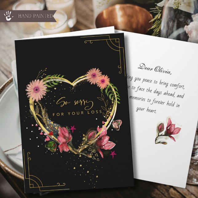 Elegant Black and Gold Floral Heart Sympathy Card (Elegant Black and Gold Floral Heart Sympathy Card)