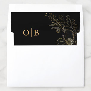 Elegant Black and Gold Floral leaves Wedding Envelope Liner