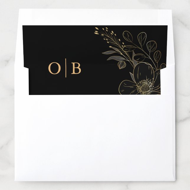 Elegant Black and Gold Floral leaves Wedding  Envelope Liner (In Envelope)