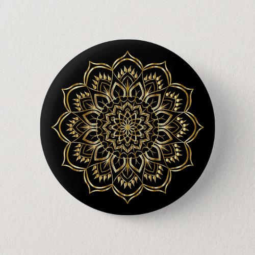 Elegant Black and Gold Floral Mandala Pattern Button