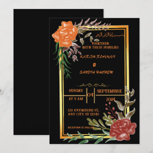 Elegant Black and gold floral Muslim Wedding Invit Invitation