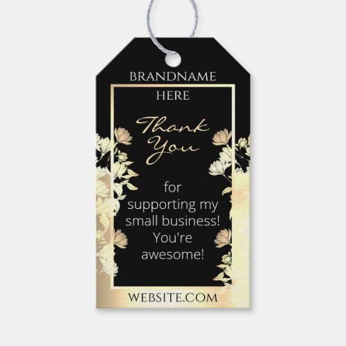 Elegant Black and Gold Floral Product Packaging Gift Tags