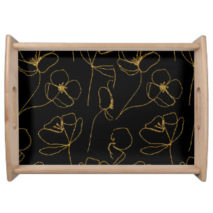 Elegant Black and Gold Floral   Serving Tray