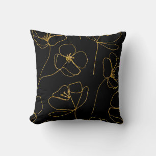 Elegant Black and Gold Floral Throw Pillow