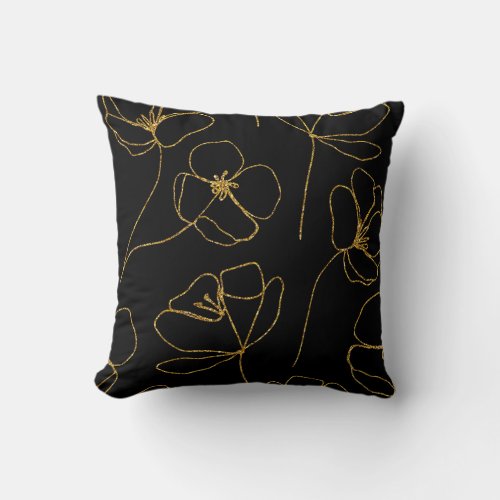 Elegant Black and Gold Floral   Throw Pillow