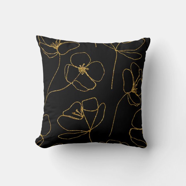 Elegant Black and Gold Floral   Throw Pillow (Front)