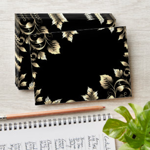 Elegant Black and Gold Floral Wedding Envelope