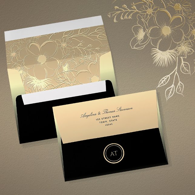 Elegant Black and Gold Floral Wedding Envelope (Creator Uploaded)