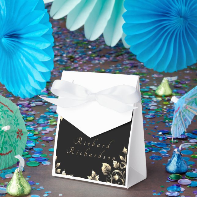 Elegant Black and Gold Floral Wedding  Favor Boxes (Party)
