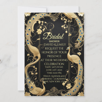 Elegant Black and Gold Floral Wedding Invitation