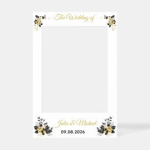 Elegant Black and Gold Floral Wedding Selfie Frame