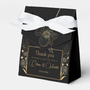 Elegant Black and Gold Floral wedding Thank you Favor Boxes