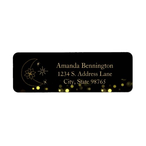 Elegant Black and Gold Flowery Moon and Stars Label
