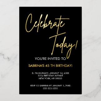 Elegant Black and Gold Foil Birthday Invitation Foil Invitation