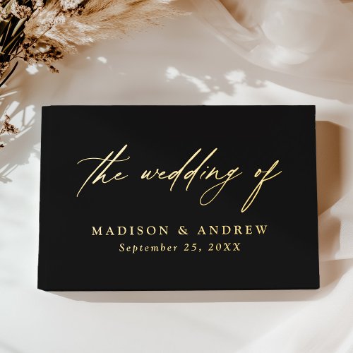 Elegant Black and Gold Foil Calligraphy Wedding Foil Guest Book