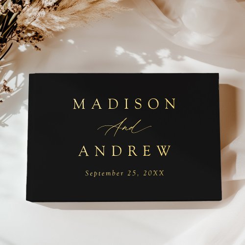 Elegant Black and Gold Foil Calligraphy Wedding Foil Guest Book