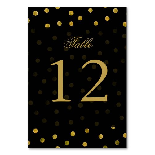 Elegant Black And Gold Foil Confetti Dots Table Number