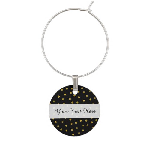 Elegant Black And Gold Foil Confetti Dots Wine Charm