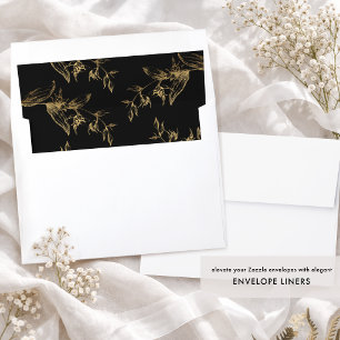 Elegant Black and Gold Foil Hand-drawn Floral Envelope Liner