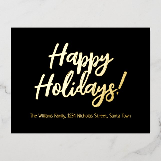 Elegant Black and Gold Foil Happy Holidays Foil Holiday Postcard (Front)