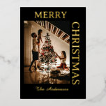 Elegant Black and Gold Foil Holiday Photo Card<br><div class="desc">Celebrate the holidays in style with our CHARLIE Cream Foil Fun Photo Merry Christmas Holiday Card — available in luxurious gold, silver, or rose gold foil. Featuring your favorite photo on the front with “Merry Christmas” in playful modern typography, this design blends a clean cream background with shimmering foil accents...</div>